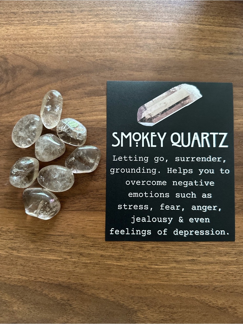 8 pcs Natural Smoky Quartz Tumbled Stones with Info Card
